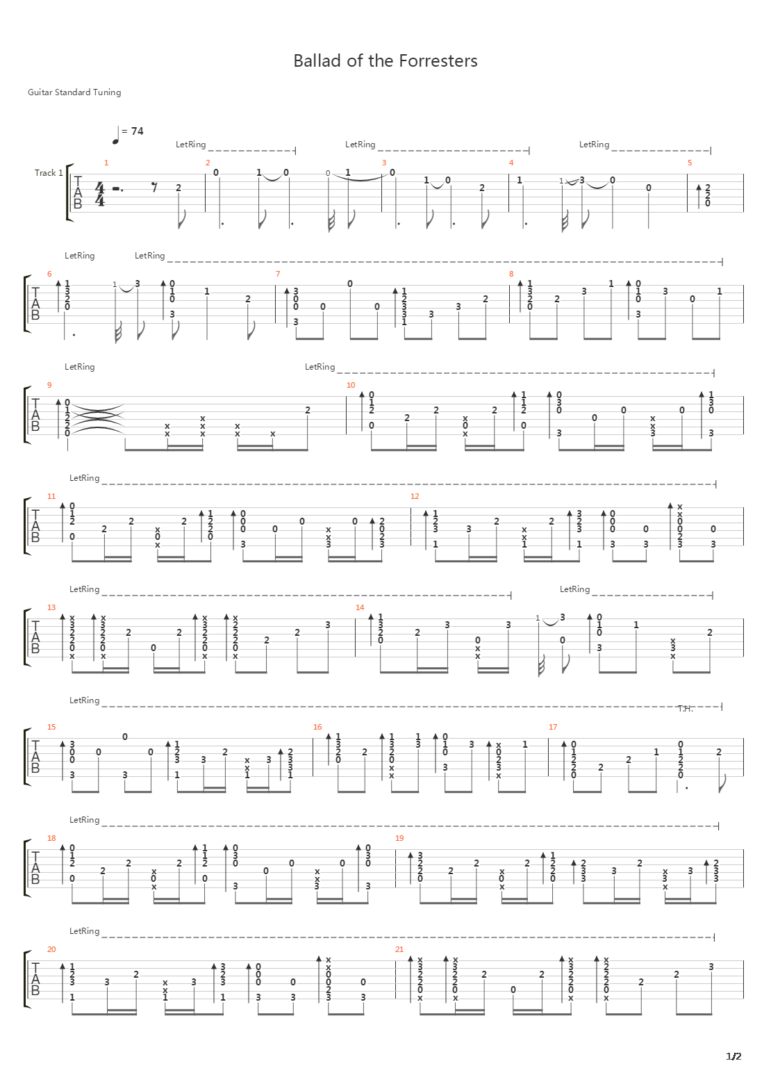 thrones(冰与火之歌:权利的游戏) - ballad of the forresters吉他谱