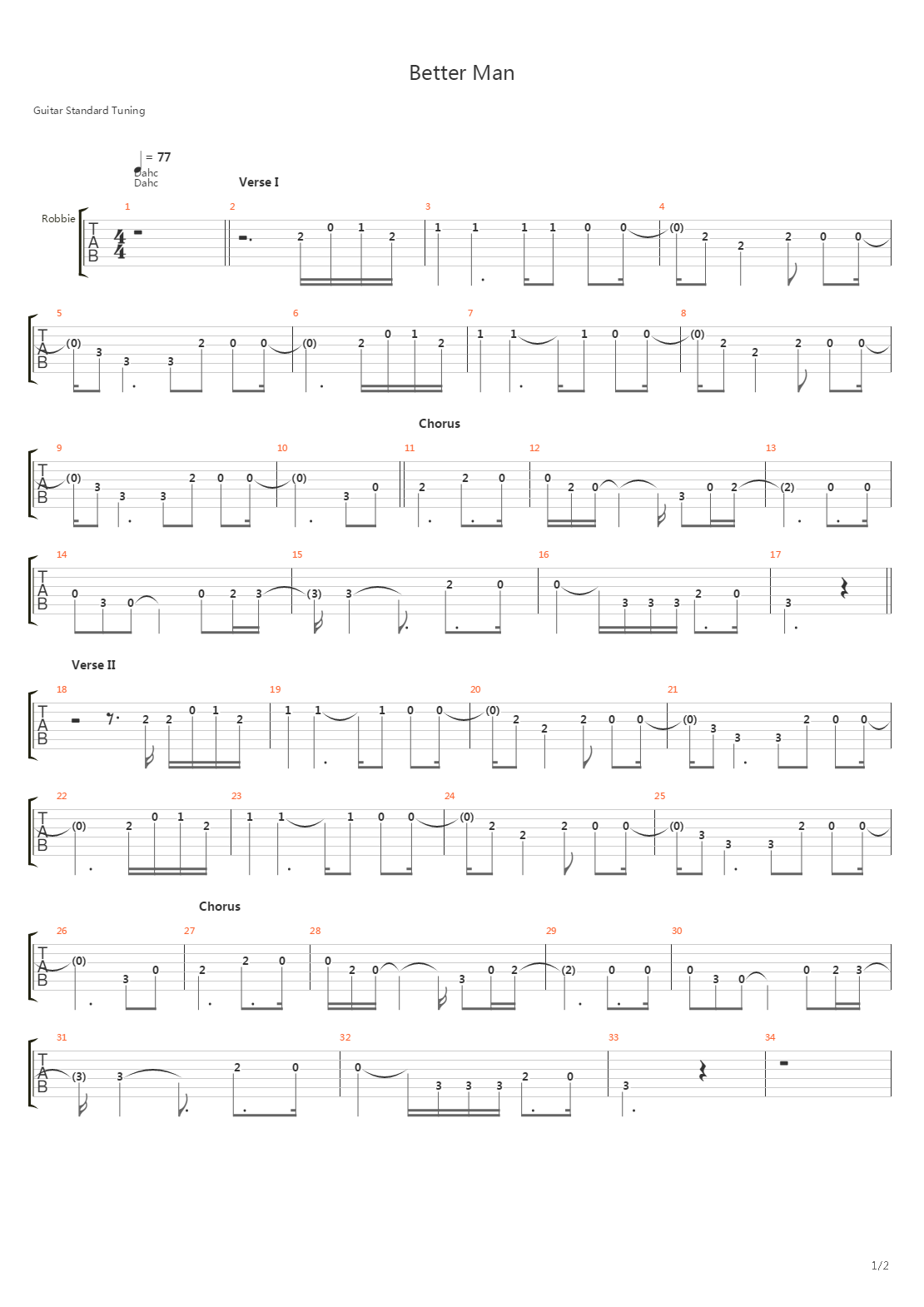 better man吉他谱