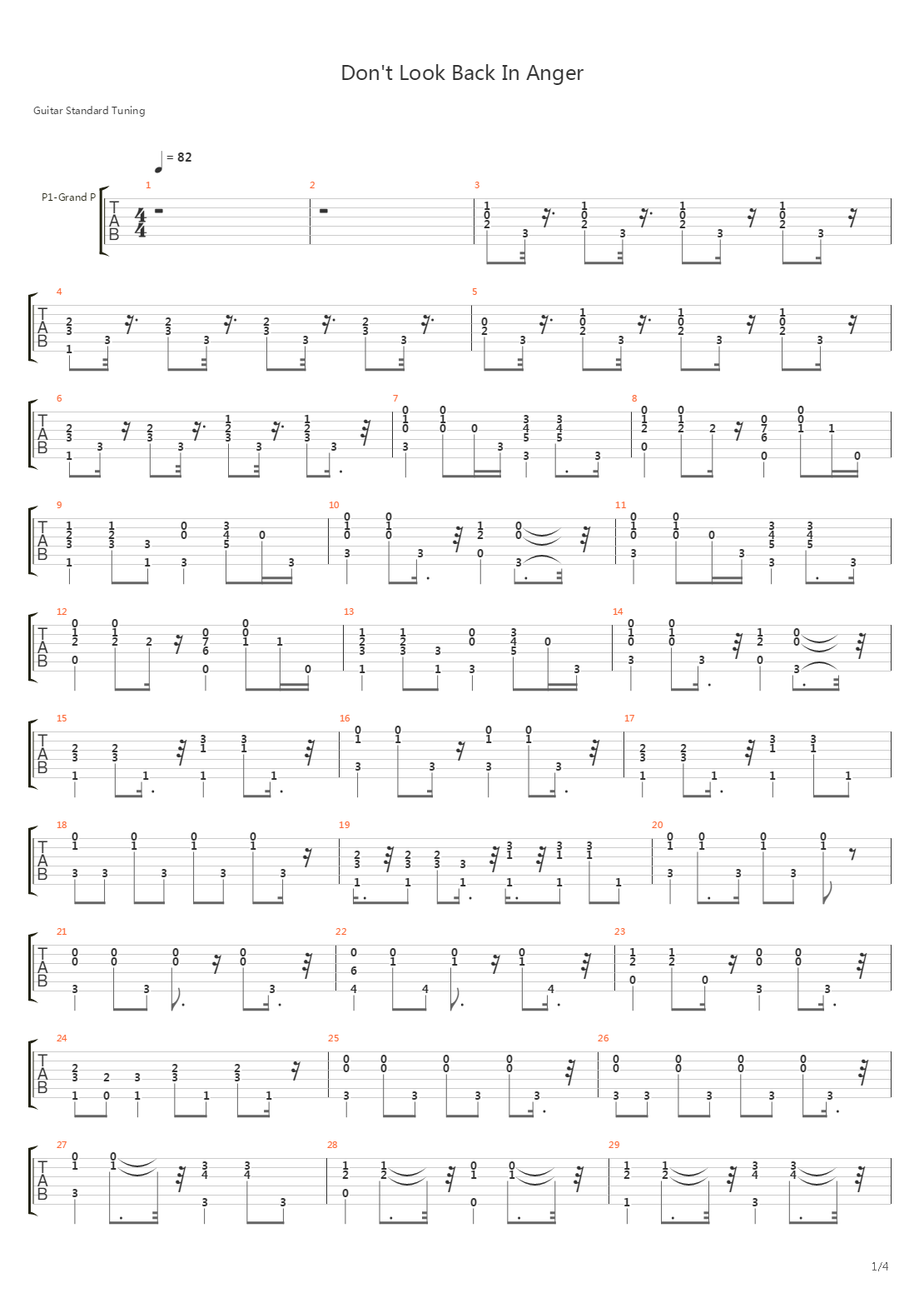 dont look back in anger吉他谱