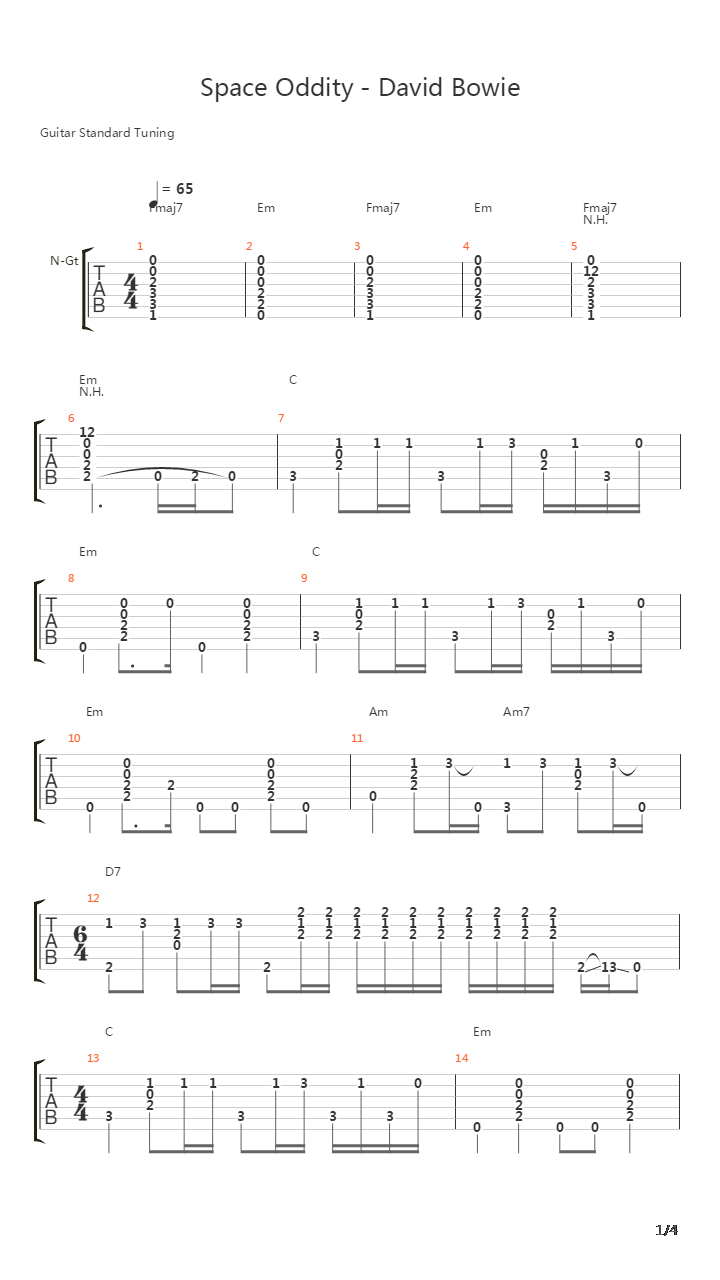 space oddity吉他谱