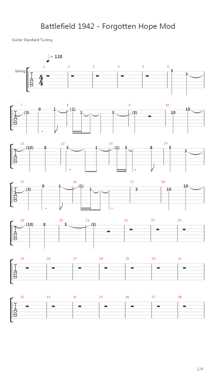 battlefield 1942(战地1942) - forgotten hope mod theme吉他谱