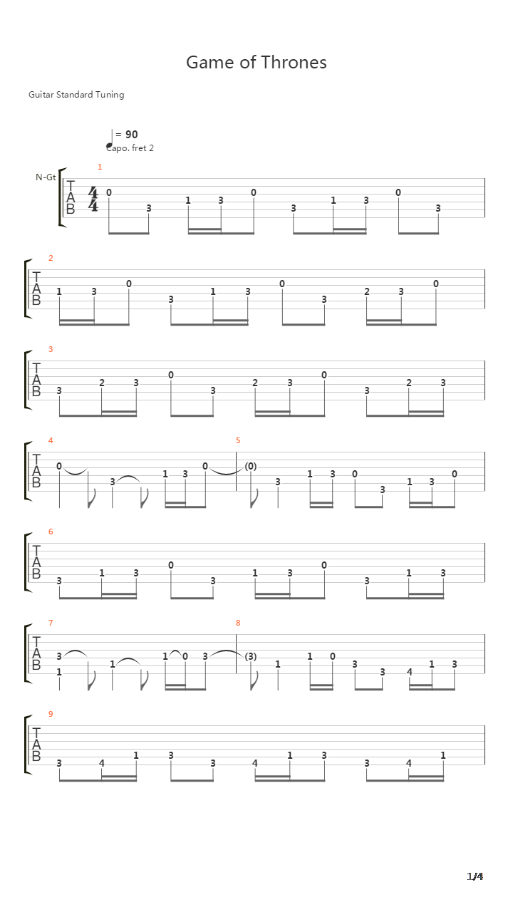 game of thrones(冰与火之歌:权利的游戏) - main title吉他谱