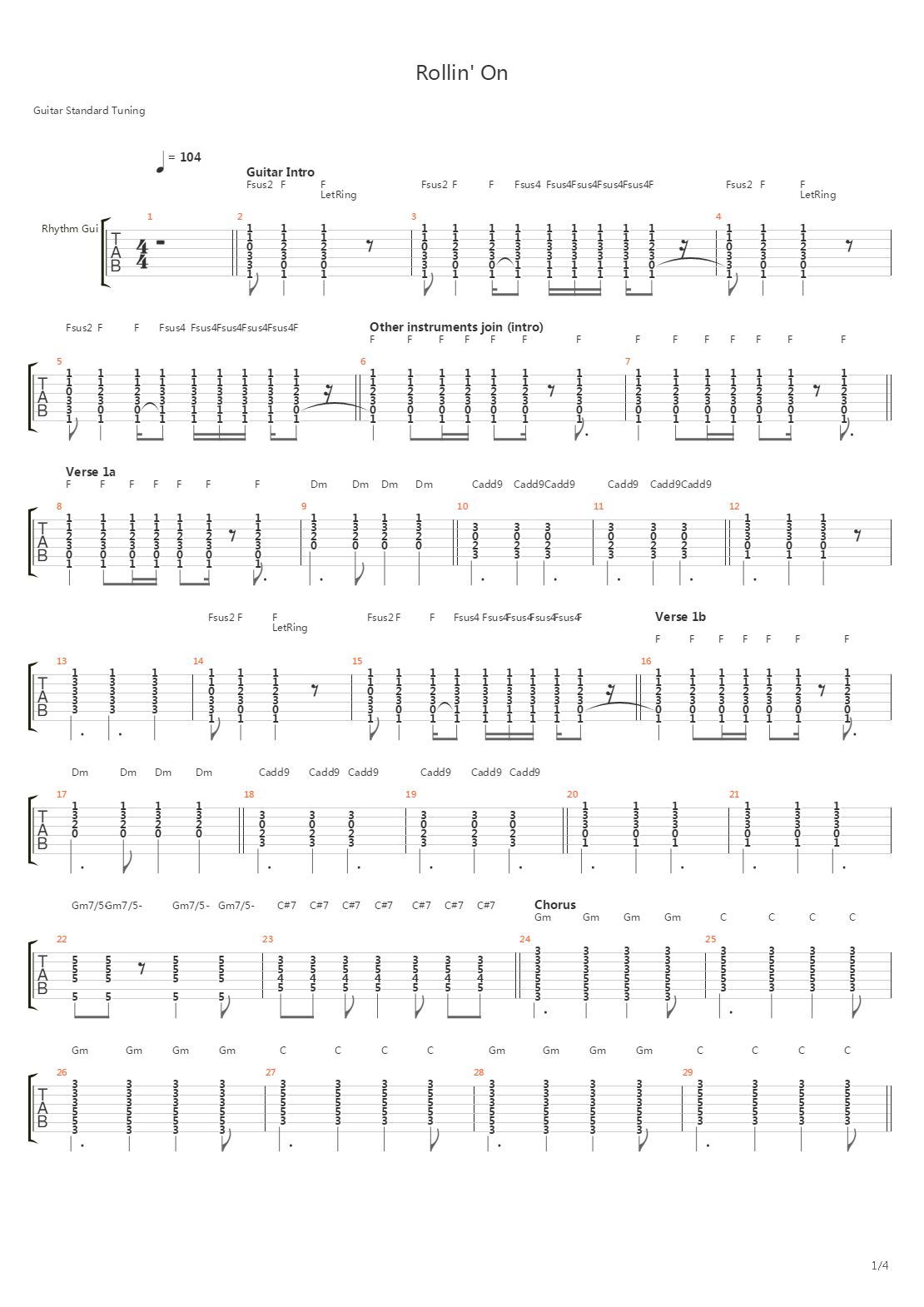 rollin on吉他谱