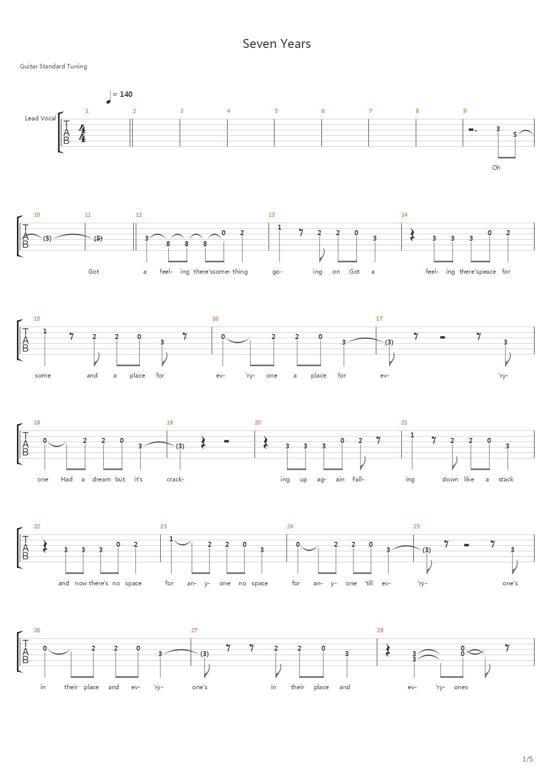 seven years吉他谱