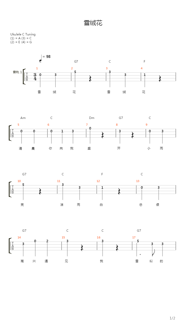 音乐之声 雪绒花(edelwiss)吉他谱(gtp谱,尤克里里,雪绒花,八音阁)