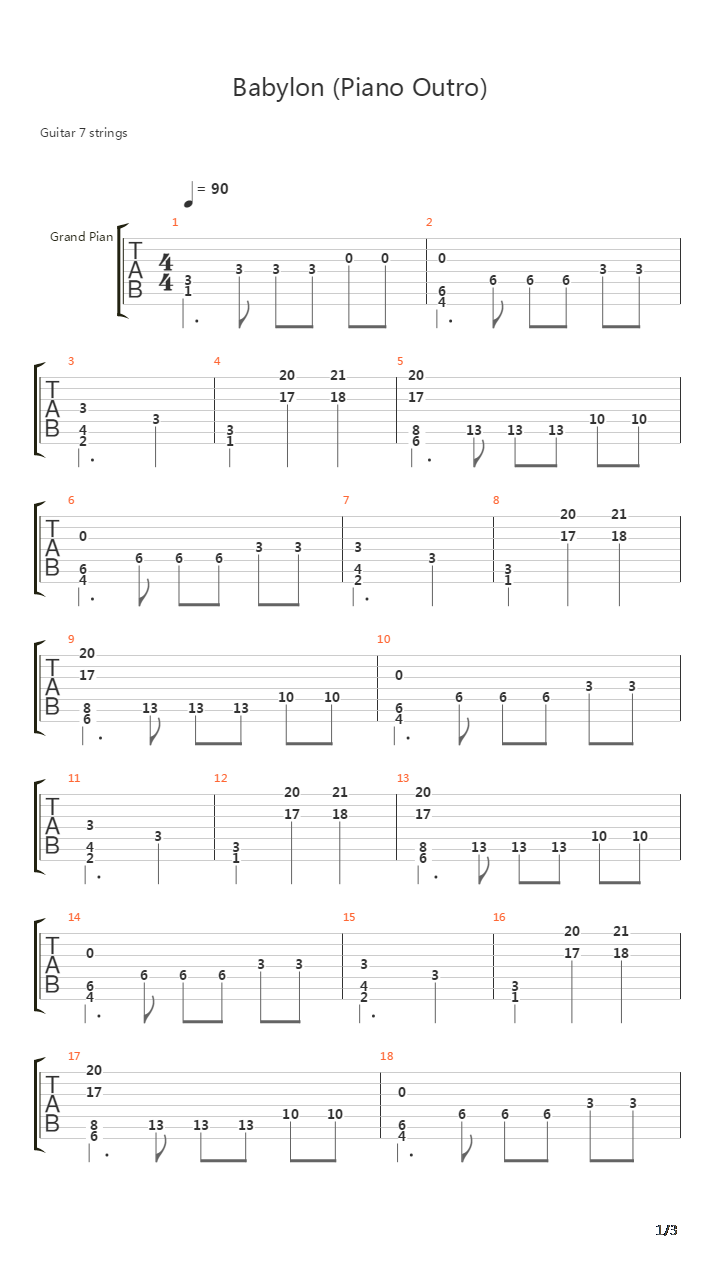 吉他谱 吉他谱信息 歌曲 标题:babylon (piano outro) 制谱人:ryan