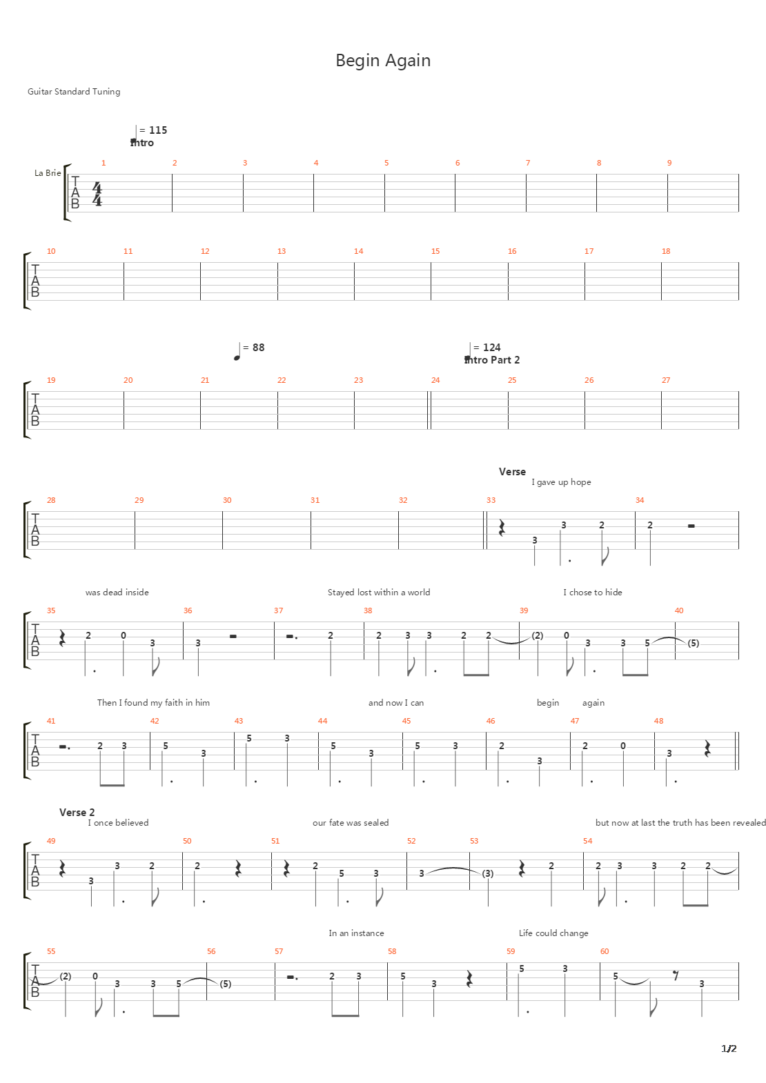 begin again吉他谱