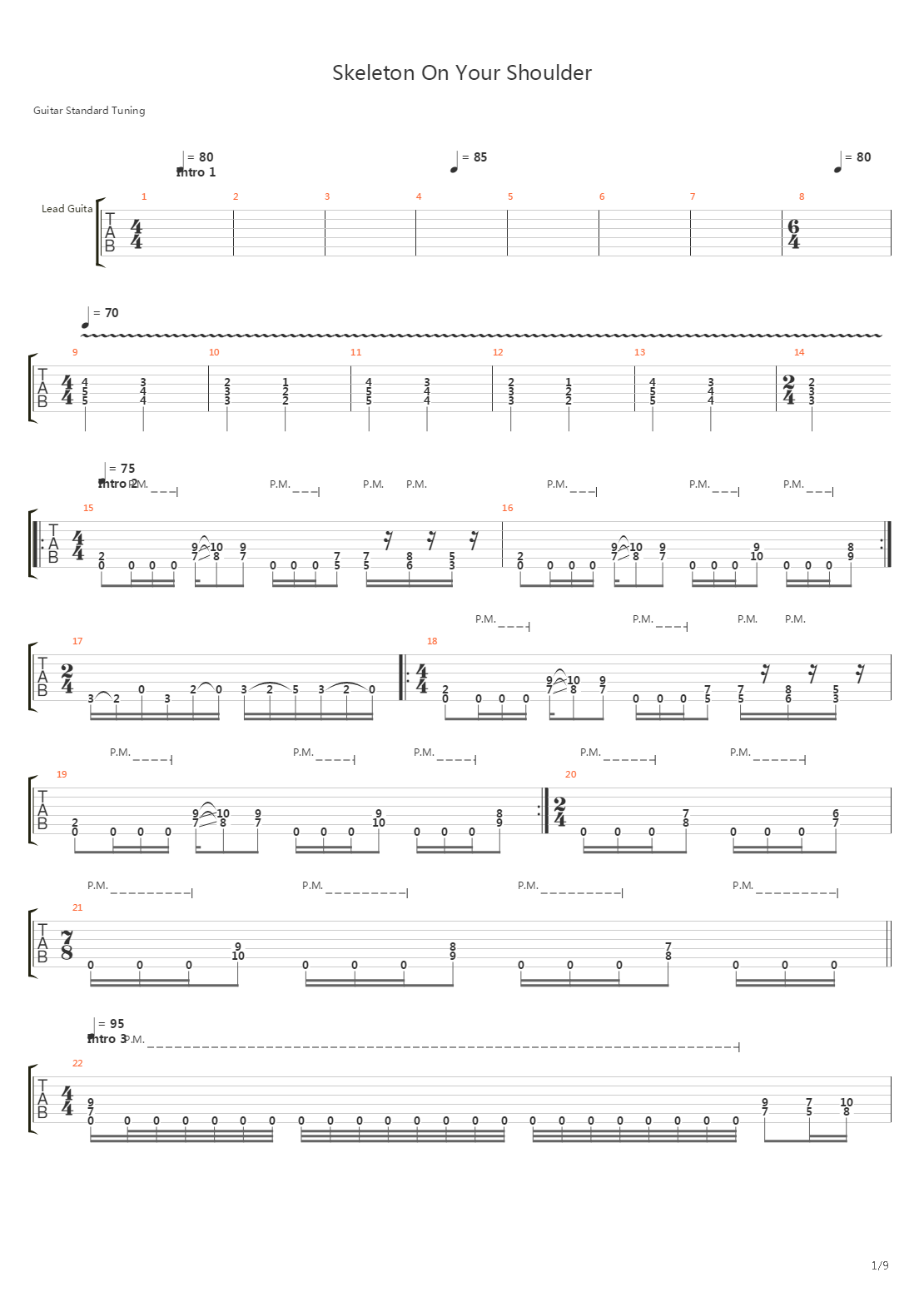 skeleton on your shoulders吉他谱