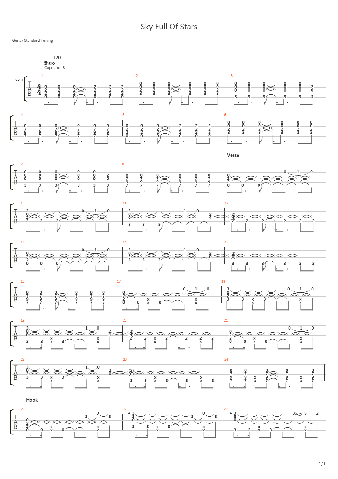 a sky full of stars吉他谱
