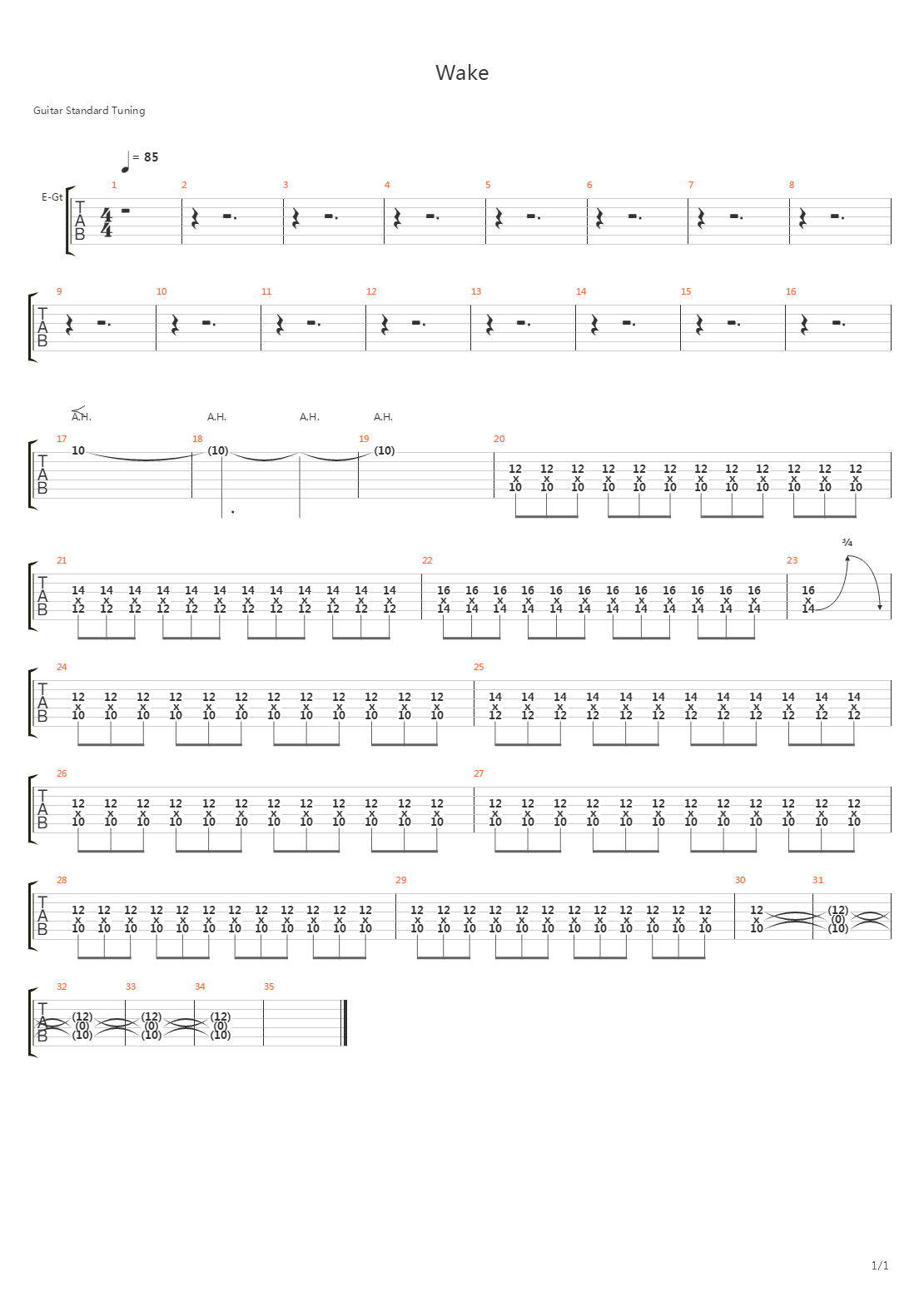 wake吉他谱