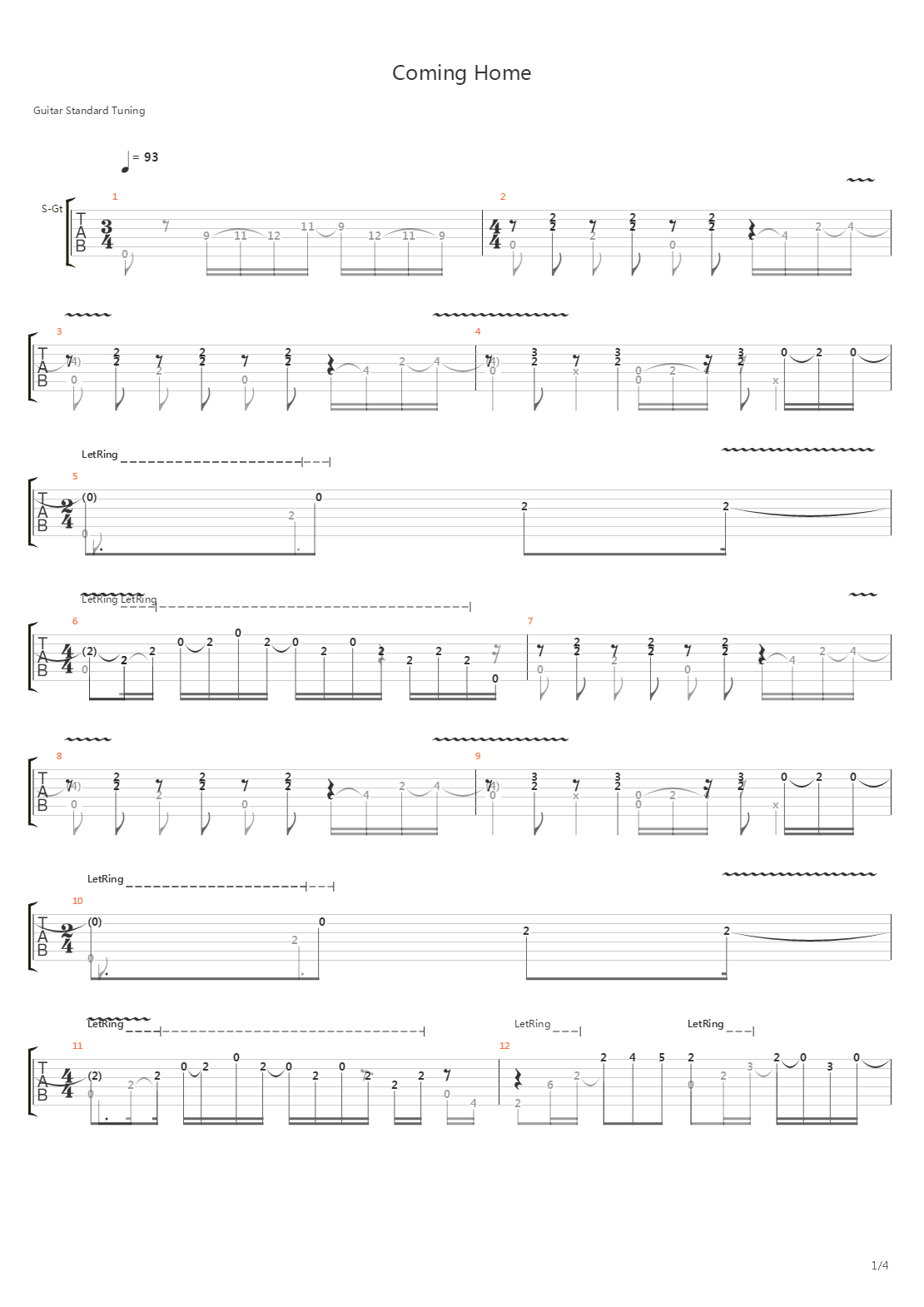 coming home吉他谱