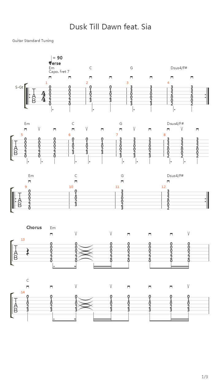 dusk till dawn吉他谱