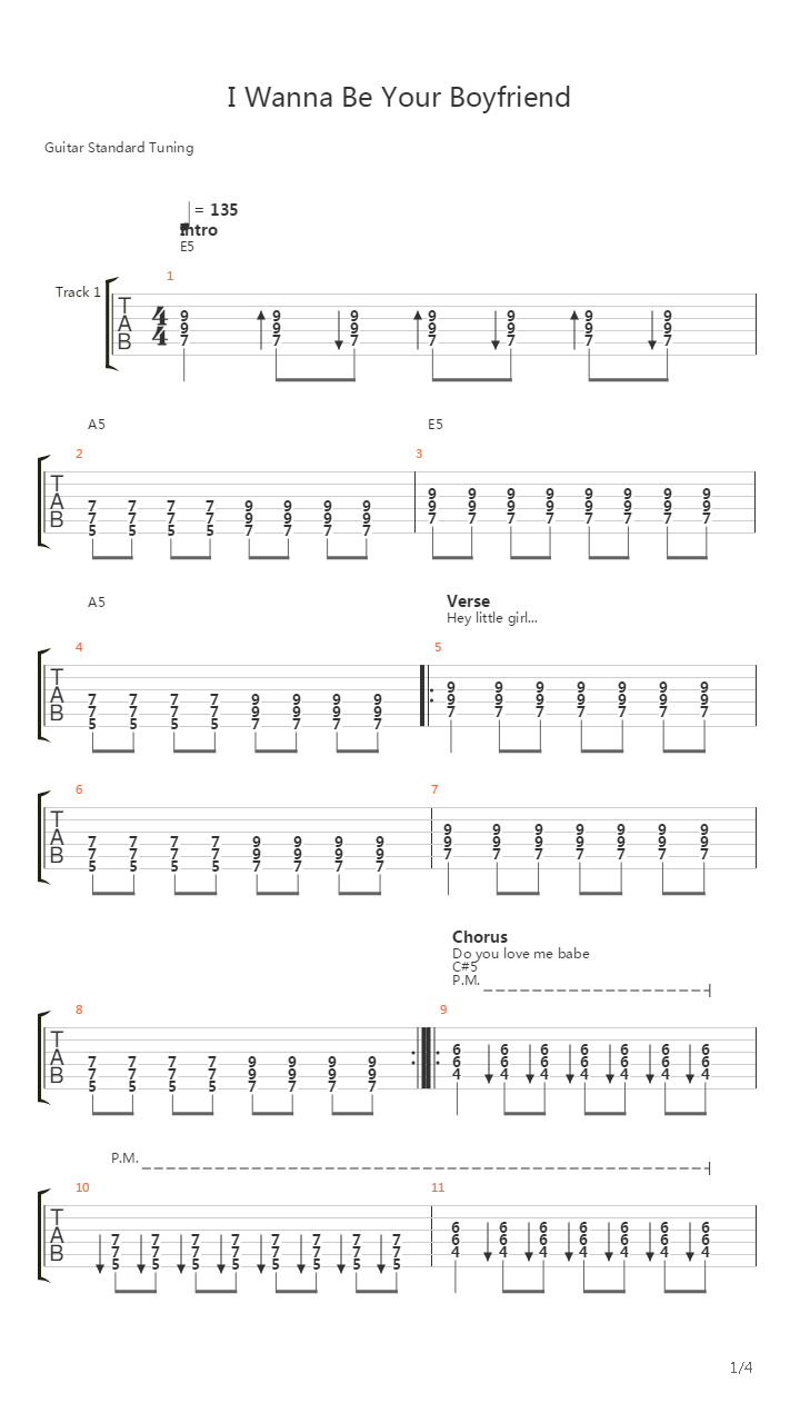i wanna be your boyfriend吉他谱