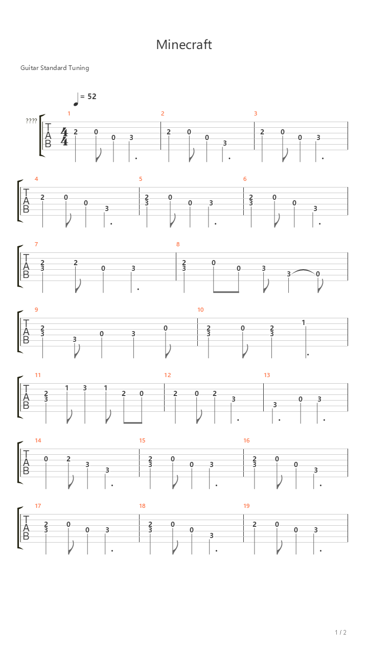 minecraft (《我的世界》游戏背景音乐)吉他谱