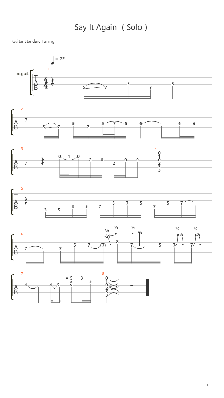 再谈记忆 (say it again) 乐夏版solo吉他谱