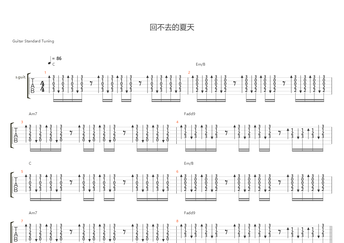 回不去的夏天(乐队总谱完整版)吉他谱(gtp谱,总谱,乐队版,电吉他)