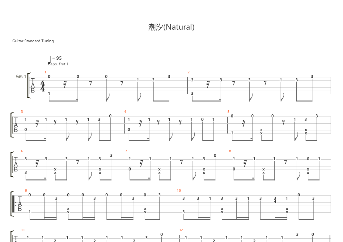 潮汐(natural 指弹独奏谱)