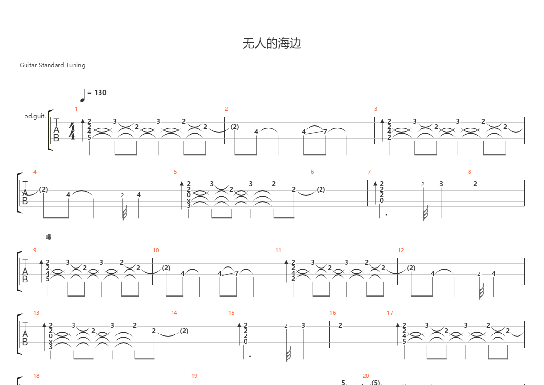 无人的海边(乐队谱live版)吉他谱(gtp谱,总谱,solo,电