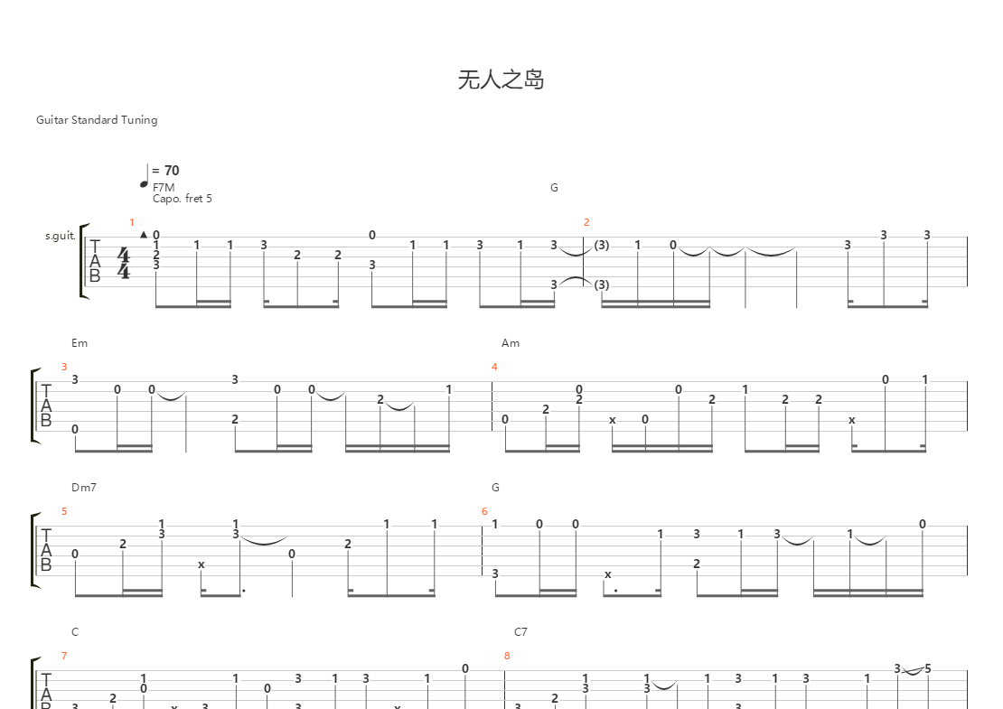 无人之岛吉他谱(gtp谱,指弹)_任然 吉他社