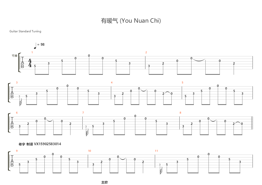 有暖气 (乐队总谱)吉他谱(gtp谱,电吉他,木吉他,贝斯)_橘子海(orange