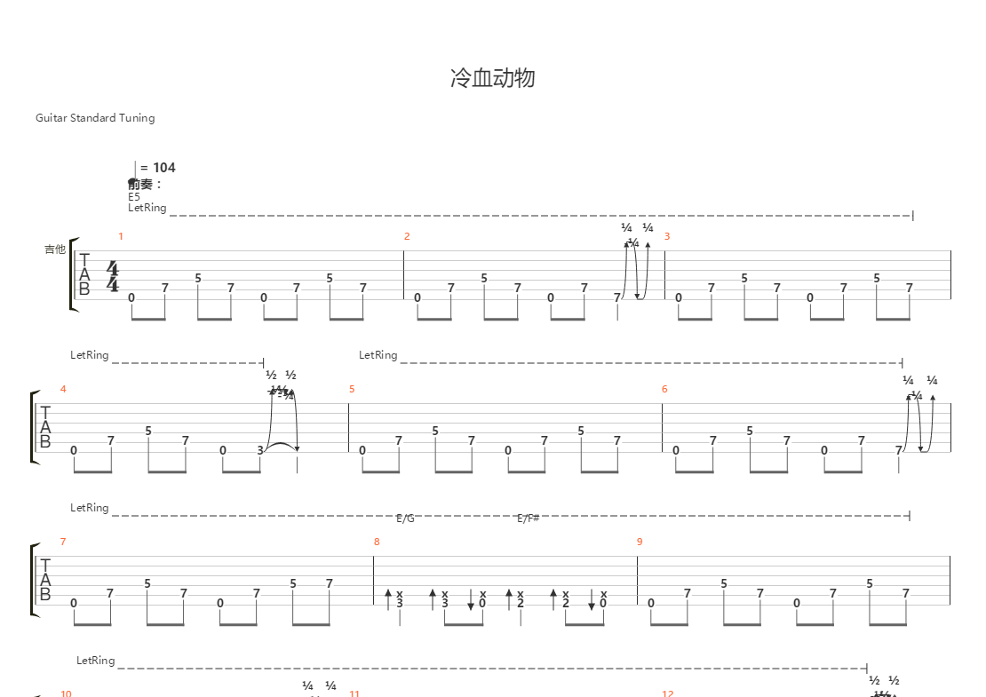 冷血动物(谢天笑)吉他谱(gtp谱,总谱,乐队版)_谢天笑