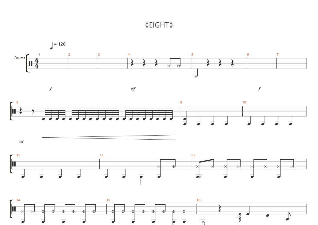 eight(b站版鼓谱)吉他谱(gtp谱,鼓)_iu(李知恩;李智恩