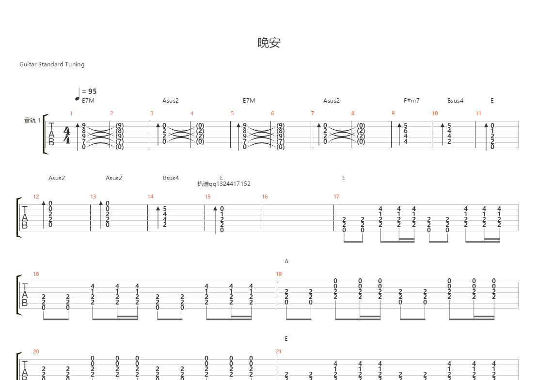 晚安吉他谱(gtp谱,乐队版,总谱,电吉他)_丢火车