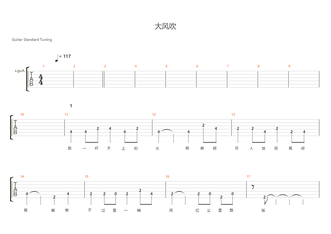 大风吹bass谱吉他谱(gtp谱,贝斯)_王赫野