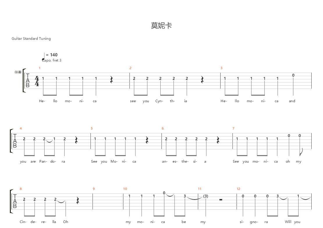 莫妮卡吉他谱(gtp谱,弹唱)_柳爽 - 吉他社