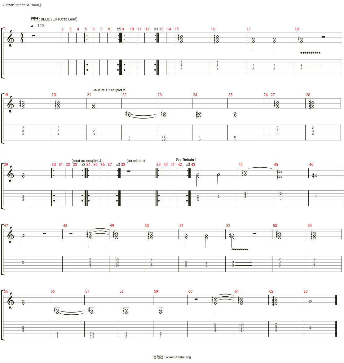 believer吉他谱(lead synthesizer)_imagine dragons