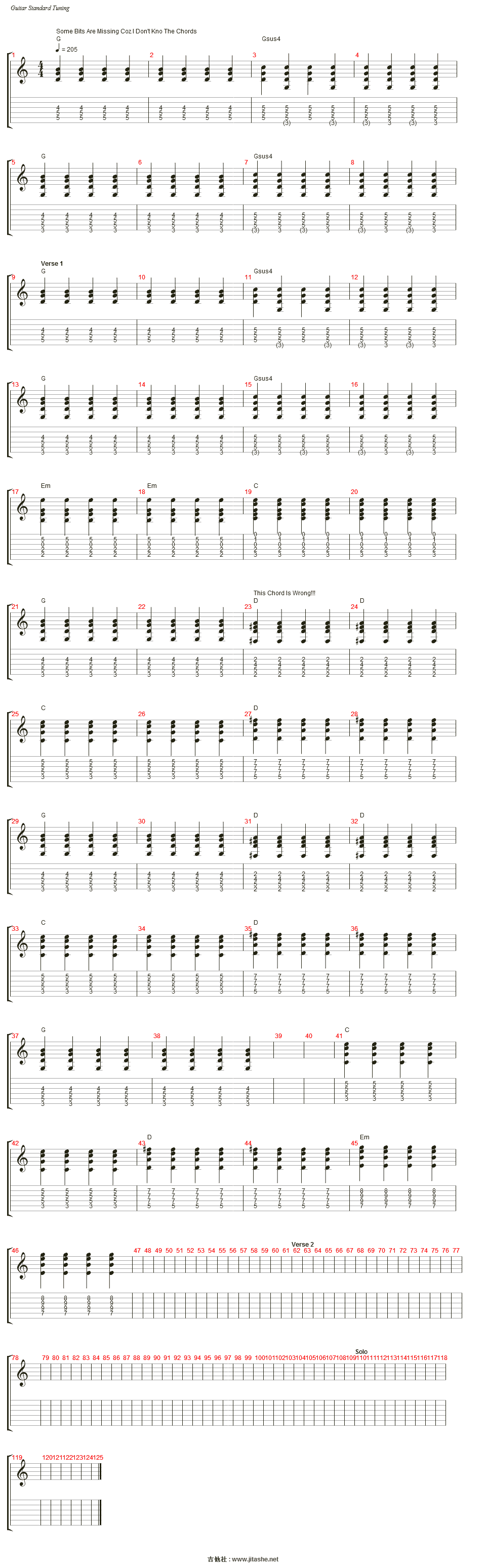 节拍:moderate                        ♩ = 205 和弦:g gsus4
