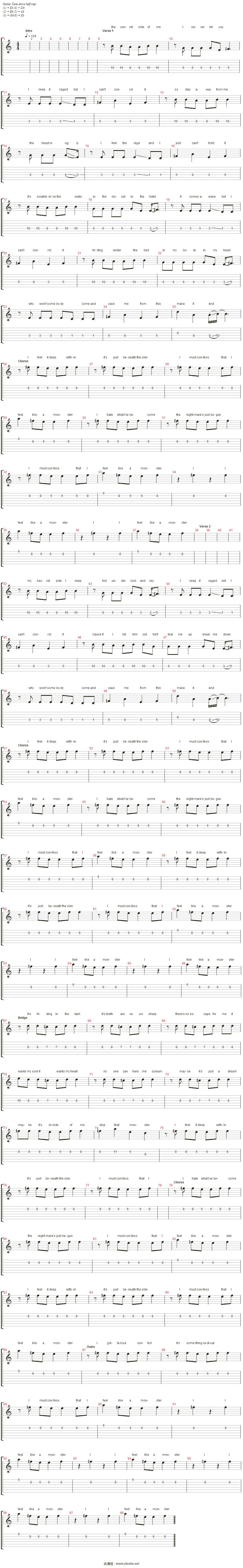 monster吉他谱(gtp谱,总谱)_skillet