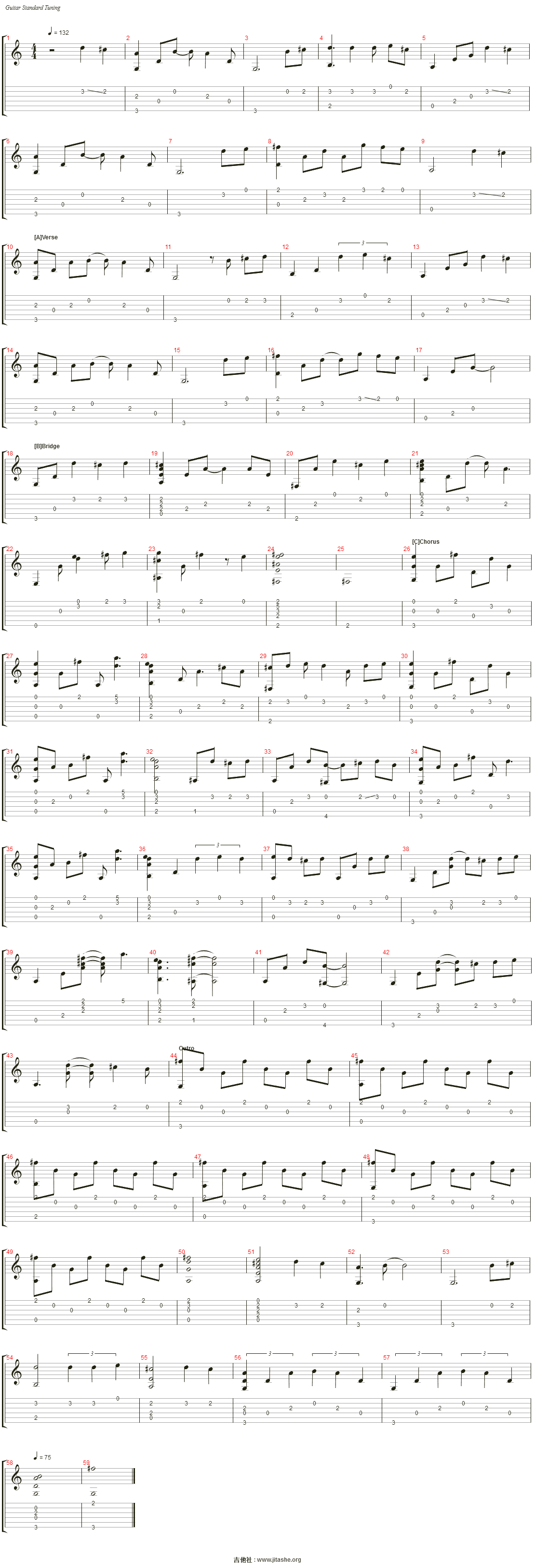 届かない恋-传达不到的爱恋(白色相簿2-wa2)吉他谱(nylon guitar)