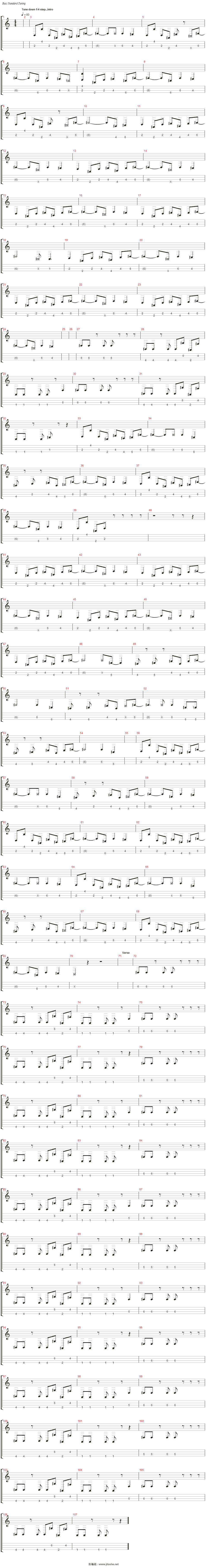 redbone吉他谱(bass)_childish gambino