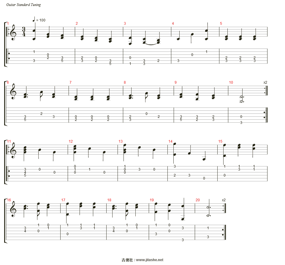 小步舞曲吉他谱(guitar 1)_wolfgang amadeus mozart