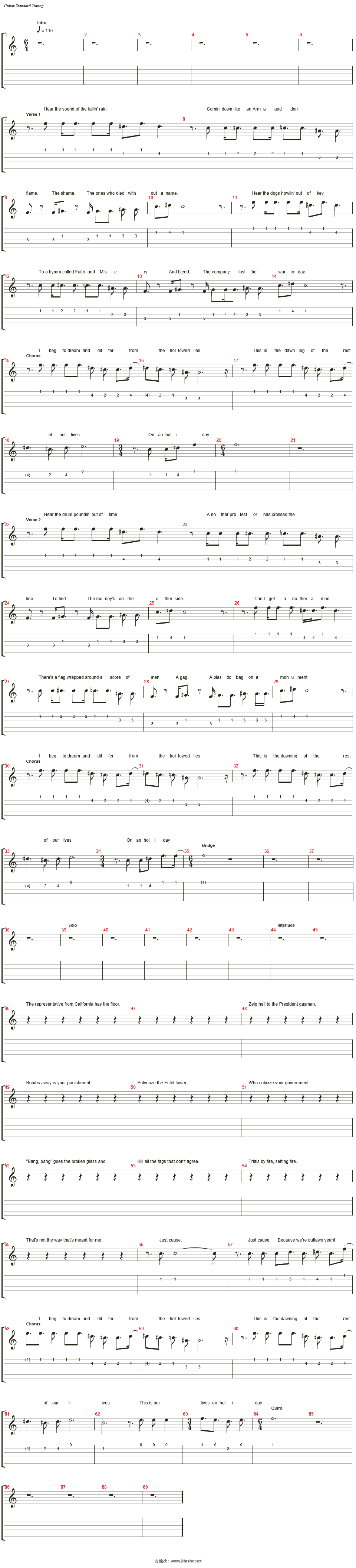 holiday吉他谱(gtp谱,总谱)_green day(绿日乐队) - 吉他社