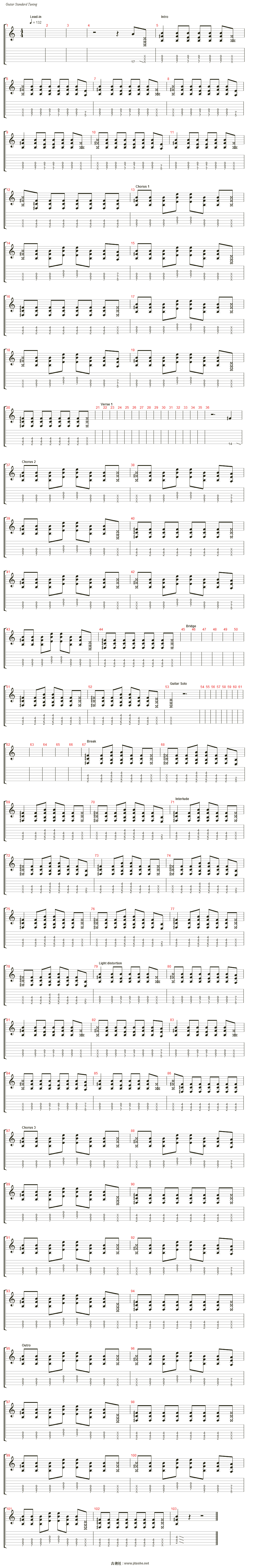 know your enemy吉他谱(rhythm guitar ii)_green day