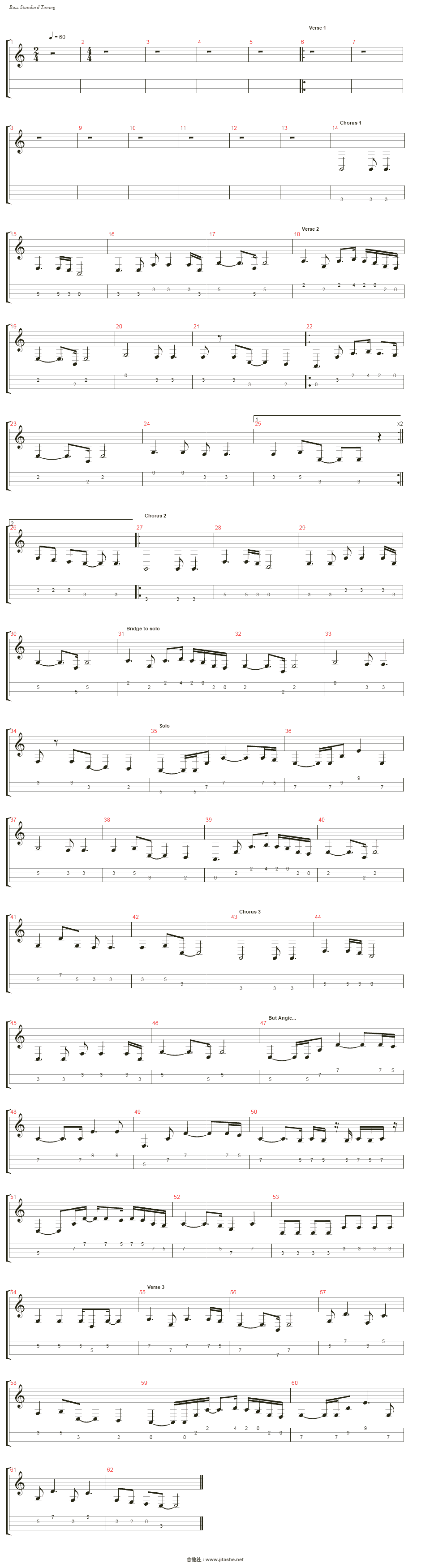 angie吉他谱(bass)_the rolling stones