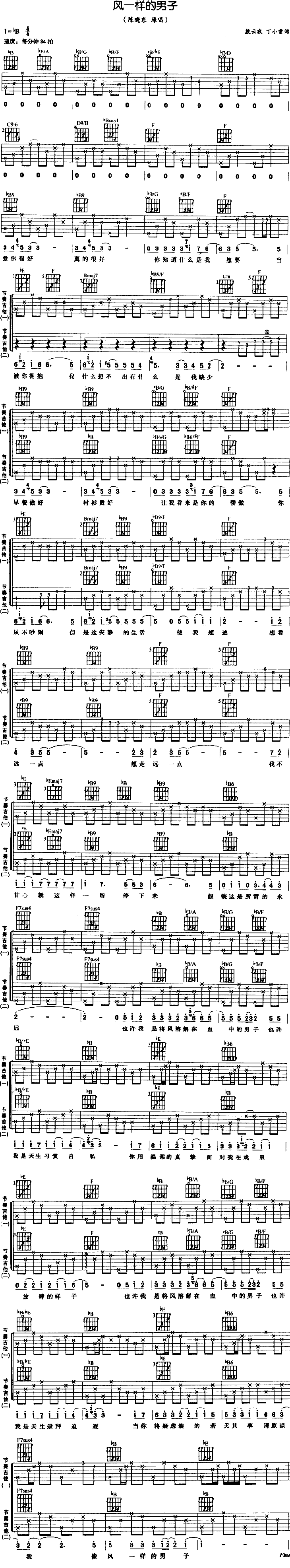 风一样的男子吉他谱(图片谱)_陈晓东(Daniel Chan)_风一样的男子.gif