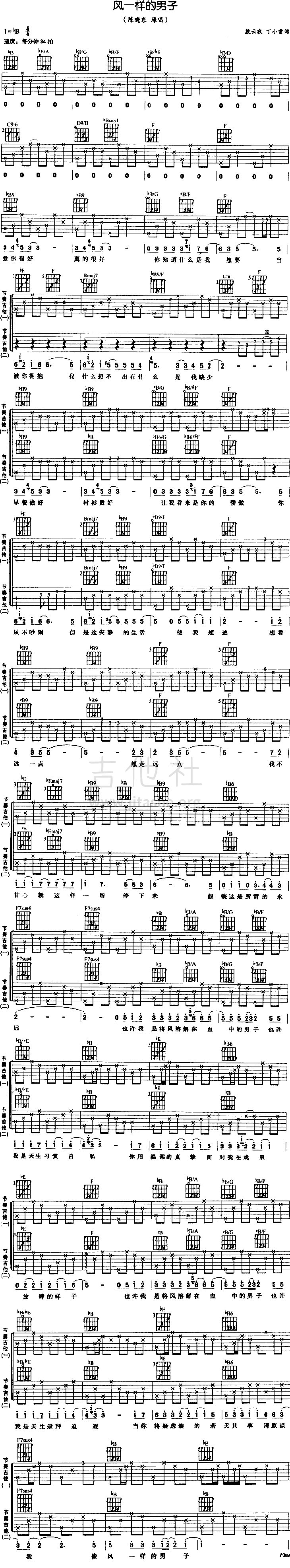 风一样的男子吉他谱(图片谱)_陈晓东(Daniel Chan)_风一样的男子.gif