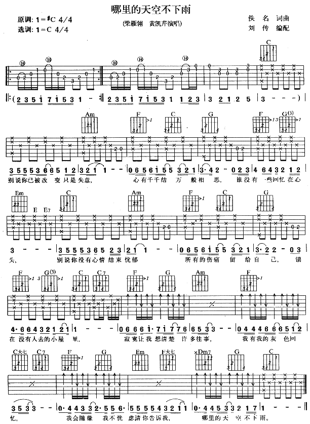 哪里的天空不下雨吉他谱(图片谱)_黄凯芹(Christopher Wong)_哪里的天空不下雨.gif