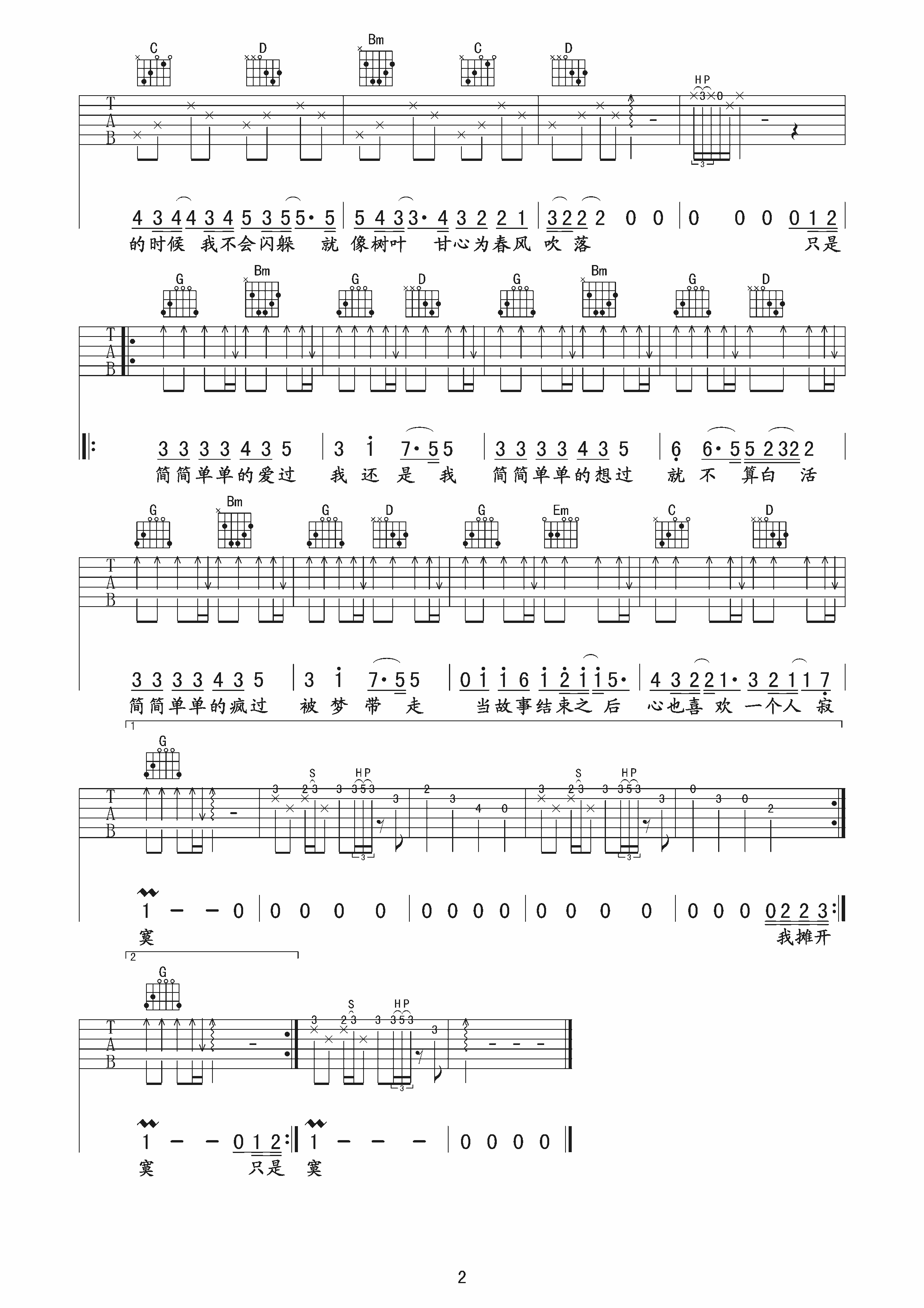 简简单单吉他谱(图片谱,弹唱)_林俊杰(JJ)_林俊杰《简简单单》吉他谱六线谱2.png