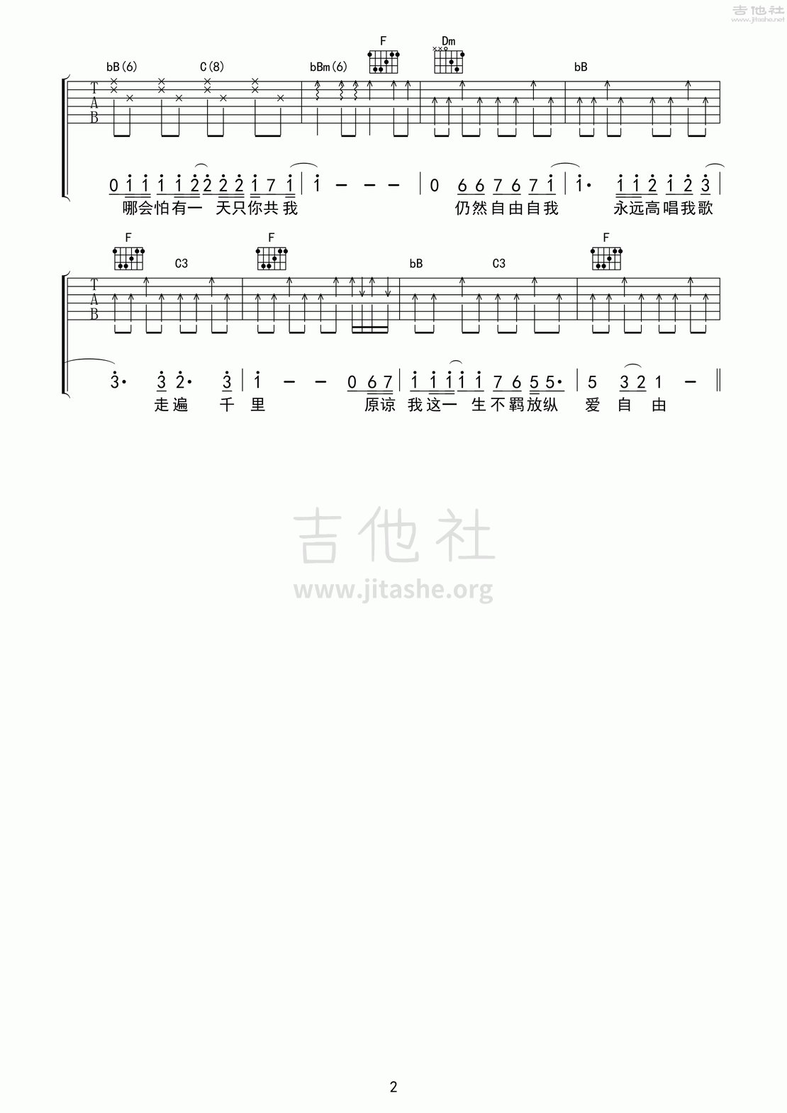 海阔天空吉他谱(图片谱,弹唱,刘传)_Beyond_海阔天空02.gif