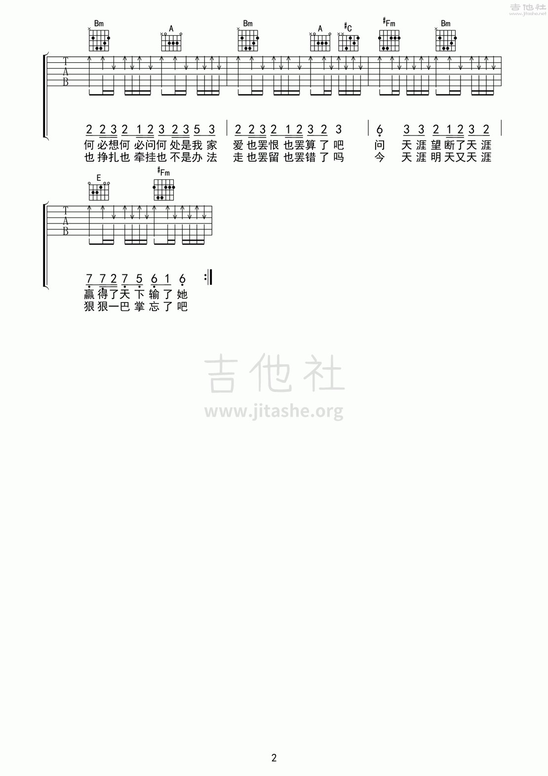 天涯吉他谱(图片谱,弹唱,扫弦)_任贤齐(Richie Ren Xian-Qi)_天涯02.gif