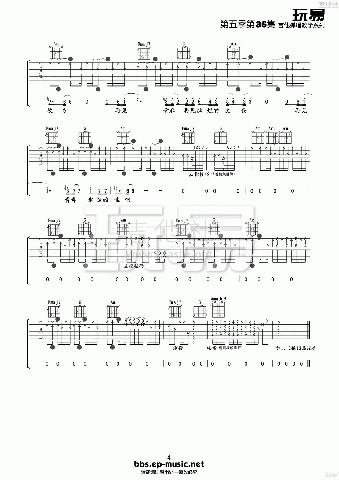 打印:再见青春(玩易吉他弹唱教程:第五季第36集)吉他谱_汪峰_36再见青春444.gif