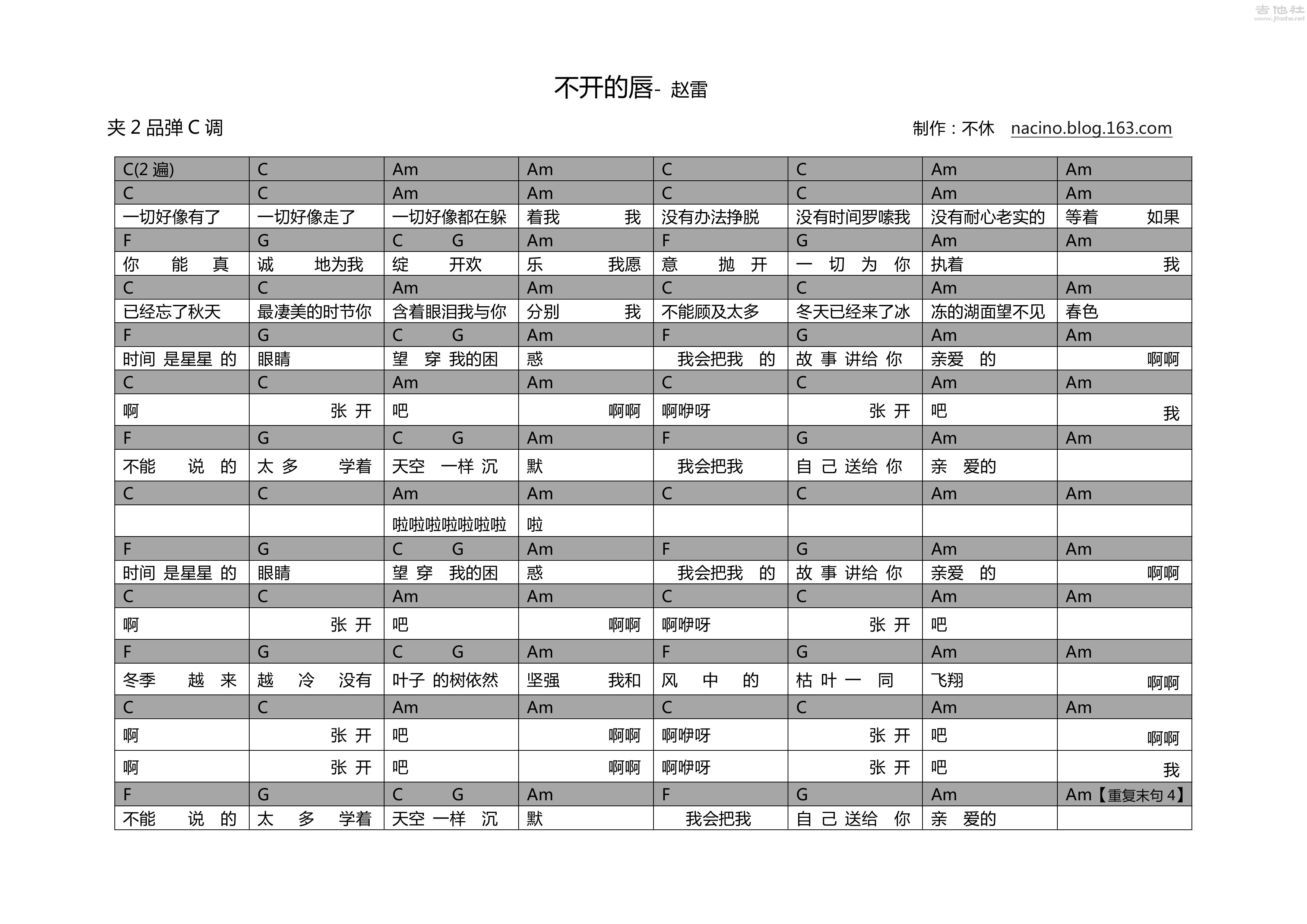 不开的唇吉他谱(图片谱,弹唱,民谣)_赵雷(雷子)_赵雷-不开的唇-C调.jpg