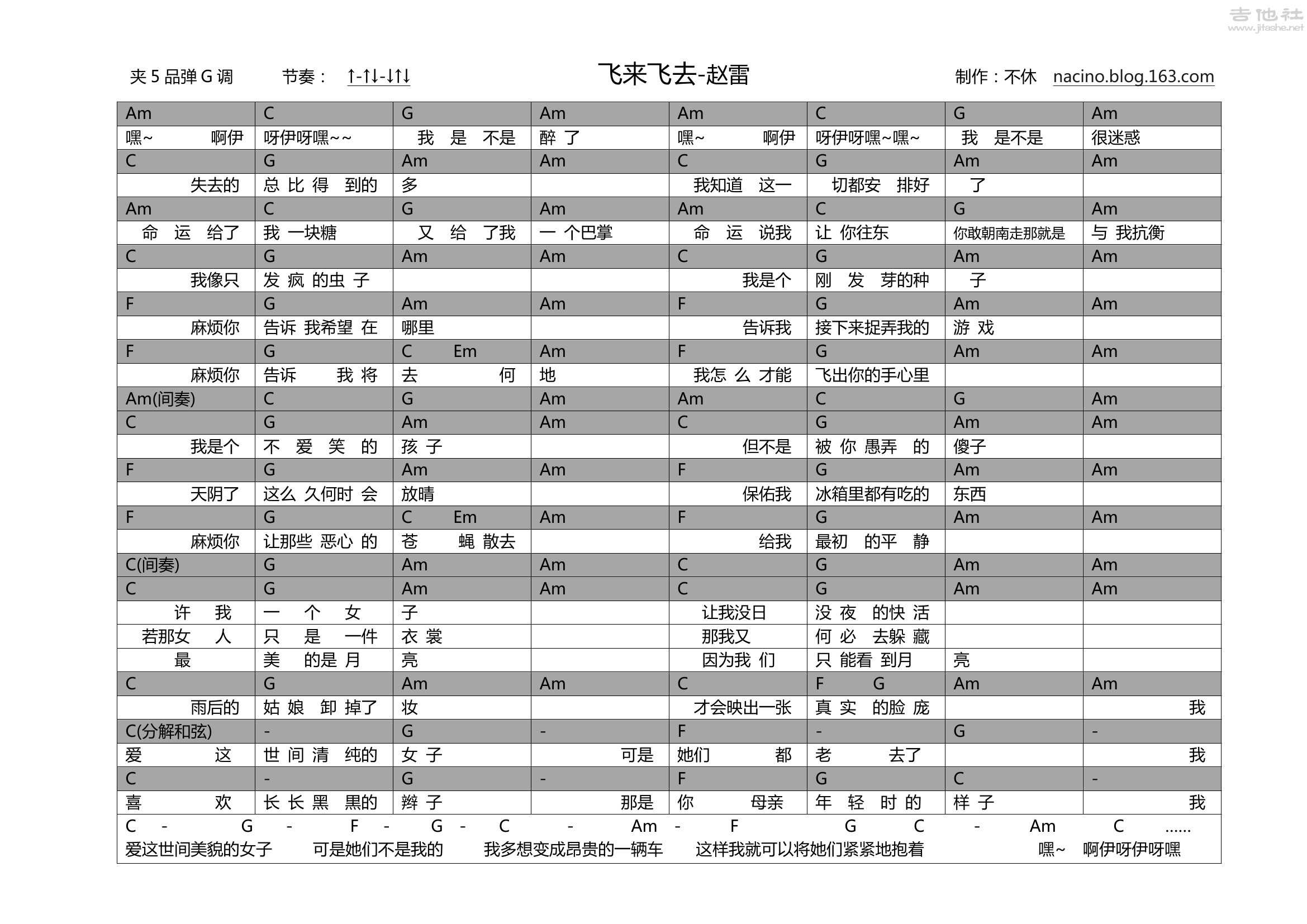 飞来飞去吉他谱(图片谱,弹唱,民谣)_赵雷(雷子)_飞来飞去-赵雷0000.jpg