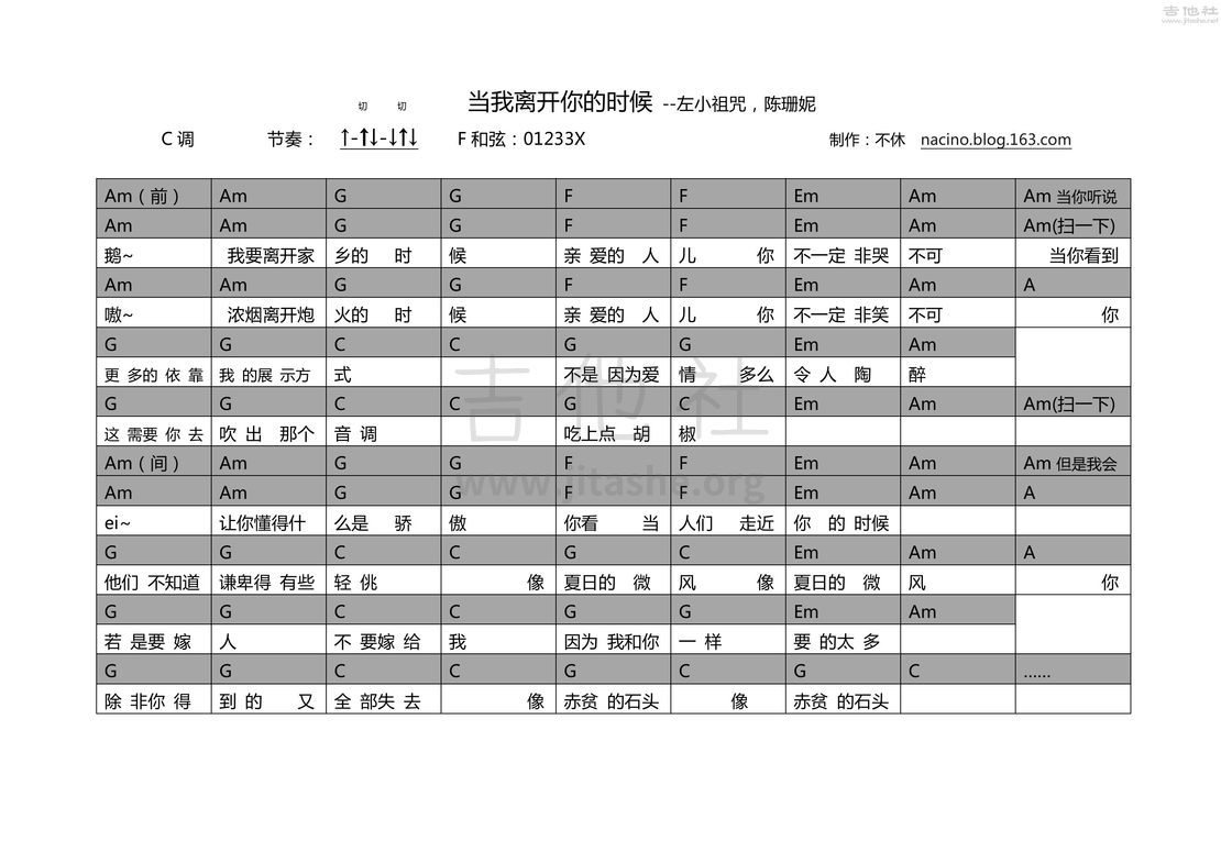 当我离开你的时候吉他谱(图片谱,弹唱)_左小祖咒_当我离开你的时候0000.jpg