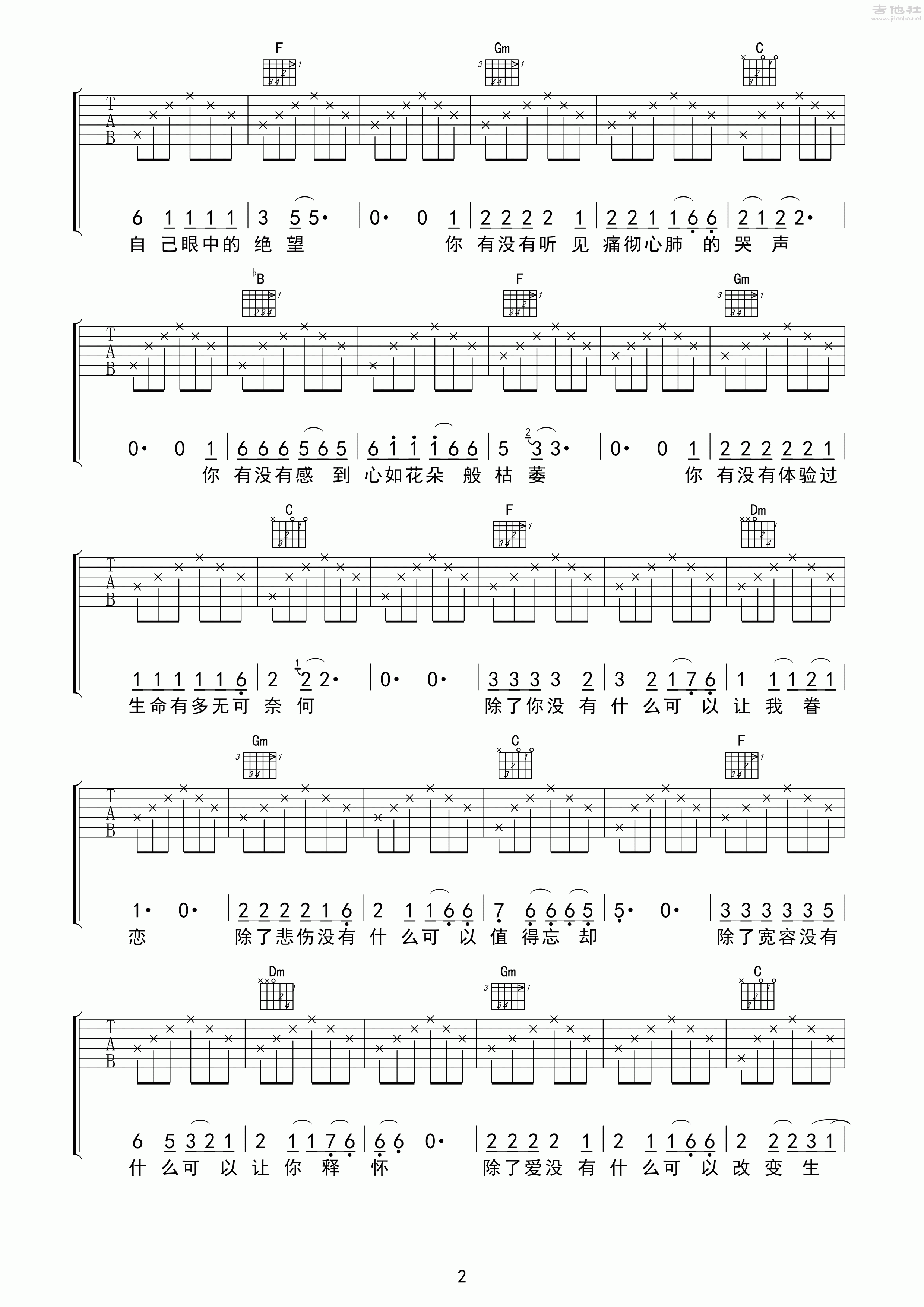 硬币吉他谱(图片谱,弹唱,分解和弦,风华)