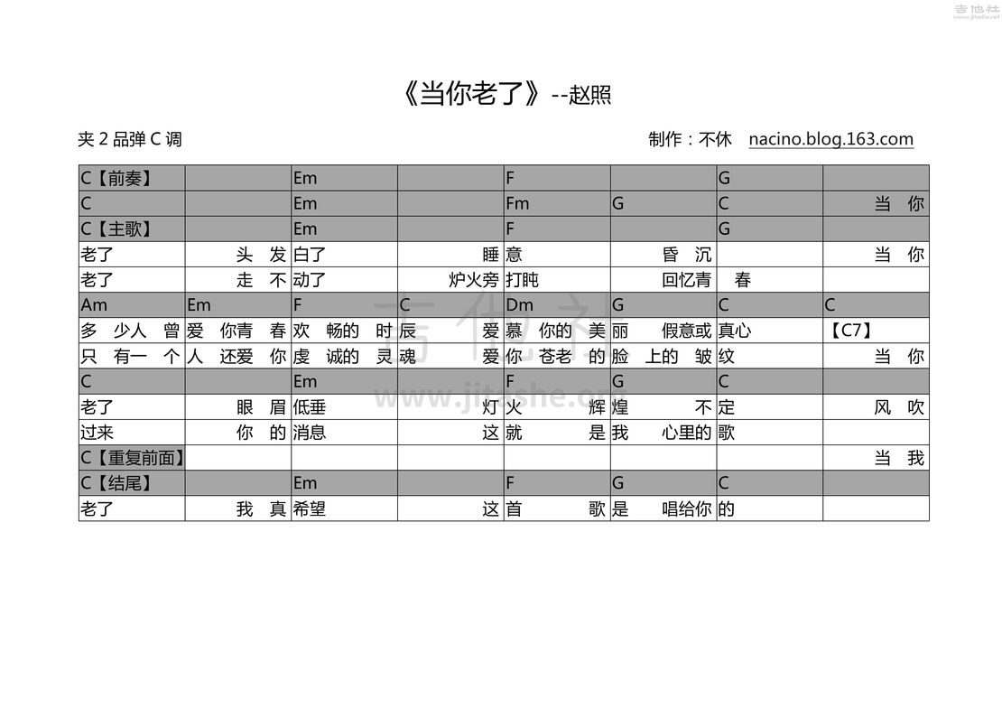 打印:当你老了吉他谱_赵照_当你老了.jpg